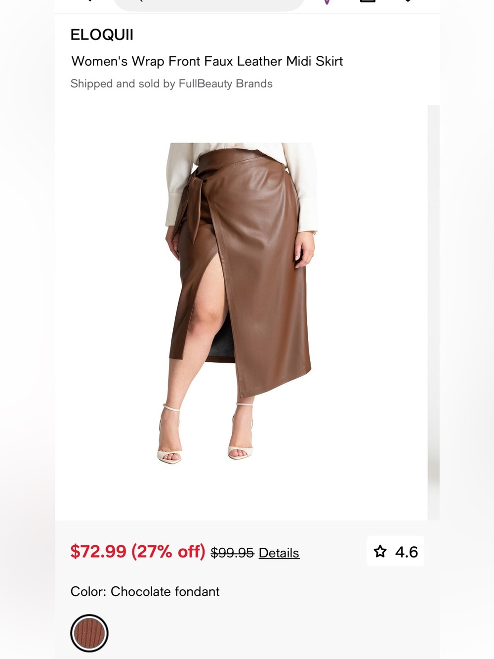 NWT Women’s Plus - Eloquii Chocolate Brown Faux Leather Wrap Midi Skirt